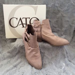 NWT. Tan booties w strappy accent.